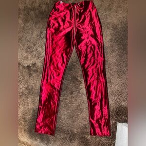 Red satin leggings misguided  Pants